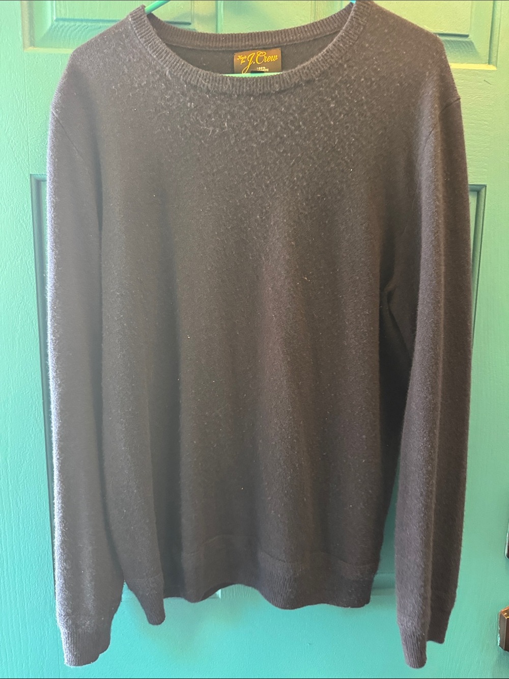 J. Crew Men's dark blue 100% cashmere  Crewneck Sweater - Simple Knit Mens L